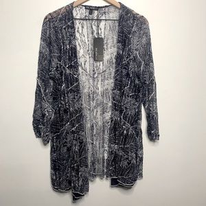 Piccadilly Navy White Open Knit Floral Cardigan